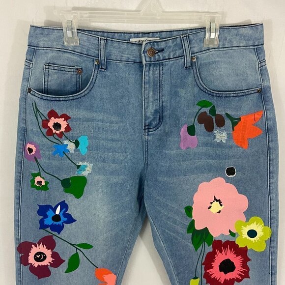 Misslook Women's Floral Jeans Straight Leg Size XL (33 x 31) High Rise NWT - Picture 3 of 9